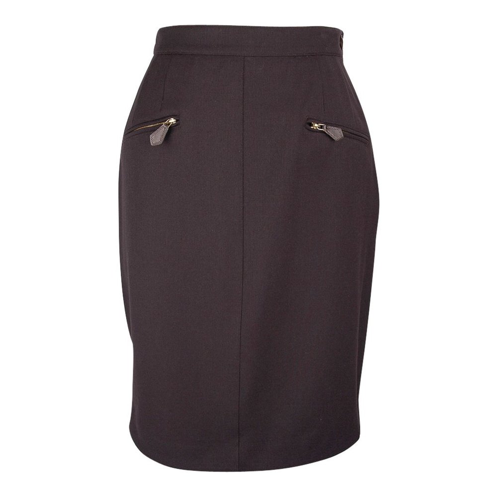 Hermes Vintage Skirt Zipper Pockets Brown fits 6